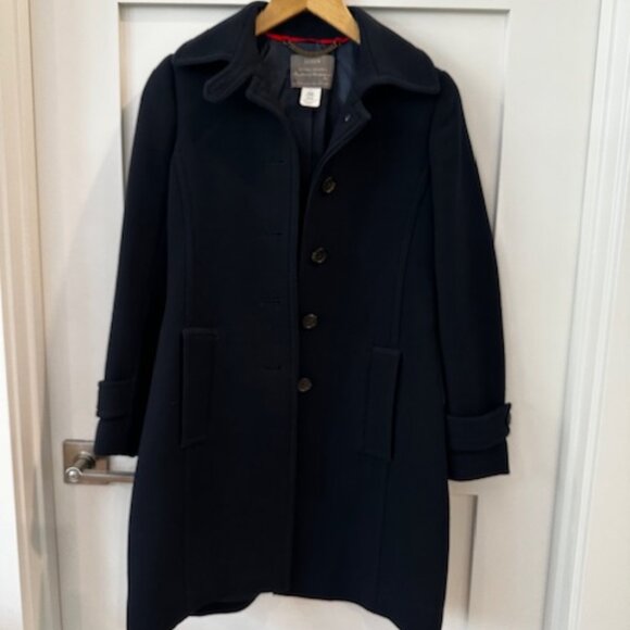 Womens Jcrew Navy Blue Italian Double Cloth Wool Coat with Belt, Size 0 - Picture 2 of 9